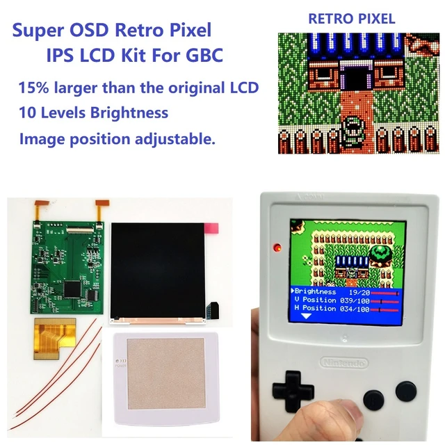 Nintendo Game Boy Color GBC IPS Q5 XL Screen Backlight Backlit Brighter Mod