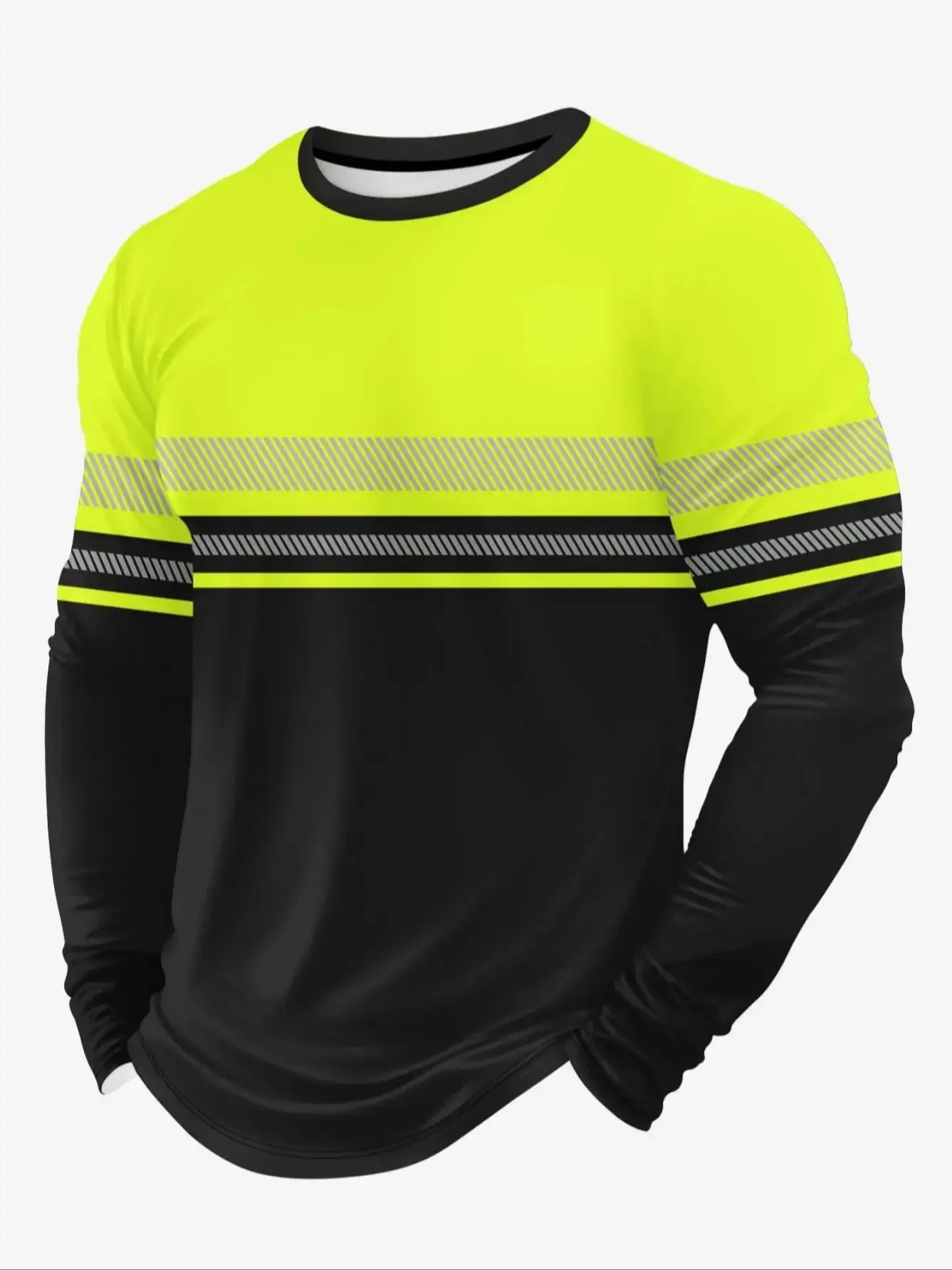 Herren-Langarm-T-Shirt mit horizontalem Streifendruck, atmungsaktiv und angenehm, tägliches Top-Sweatshirt, lässiges T-Shirt, Harajuku – Detail 4