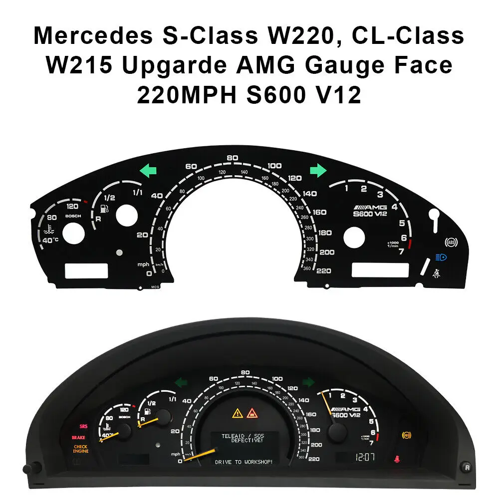 Приборная панель для Mercedes S-Class W220 CL-Class W215 Upgarde AMG, манометр 220 миль/ч S600 V12