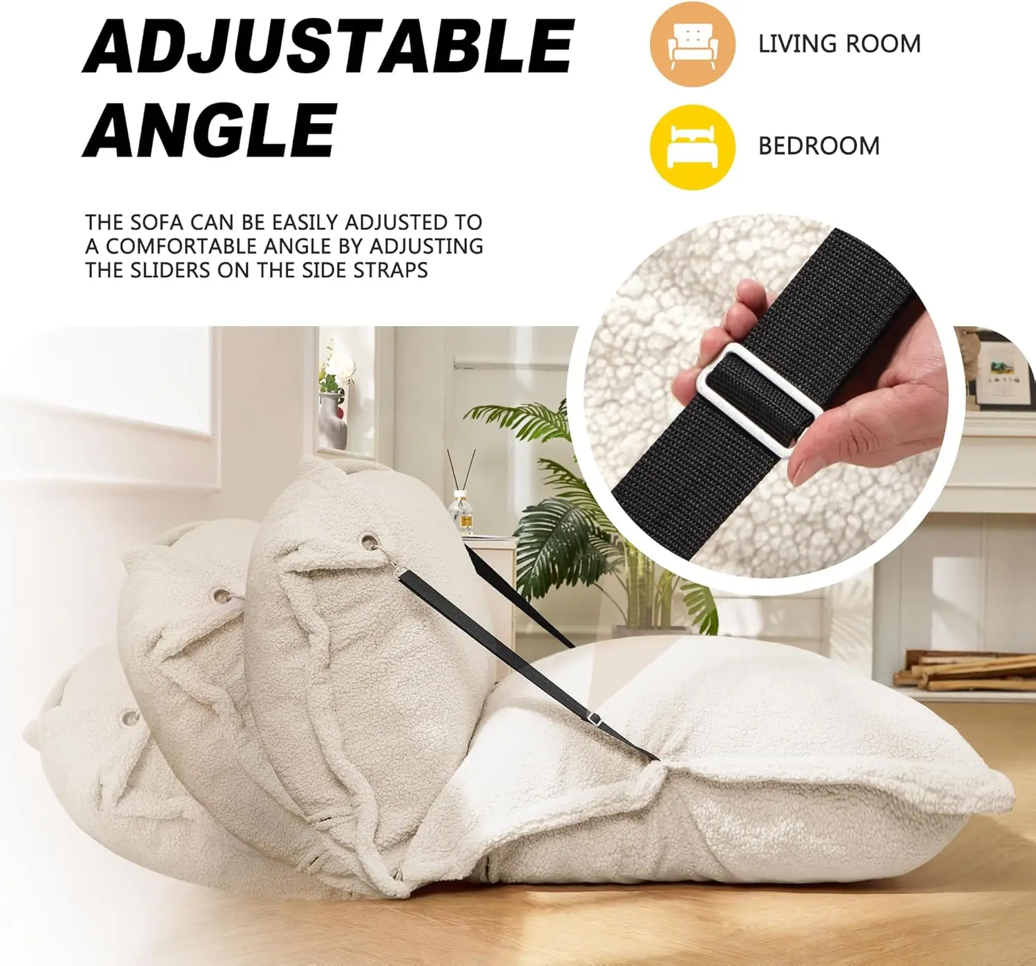 Giant Bean Bag Chair, Bean Bag Sofa with Adjustable Backrest, Bed with Filling and Detachable Sherpa Cover, La
