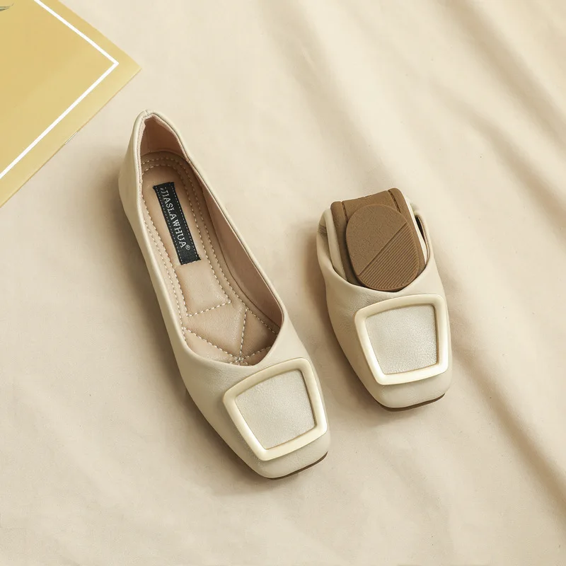 Plus Size 33-43 Women Flats Low Heel Pumps Office Lady Basic Loafer Shoes Buckle Chain Soft Soles Slip on Girls Fashion A68-7