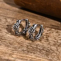 Retro Rose Hoop Earrings for Men, Waterproof Stainless Steel Stylish Flower Huggies Ear Jewelry, Gifts for Him 1