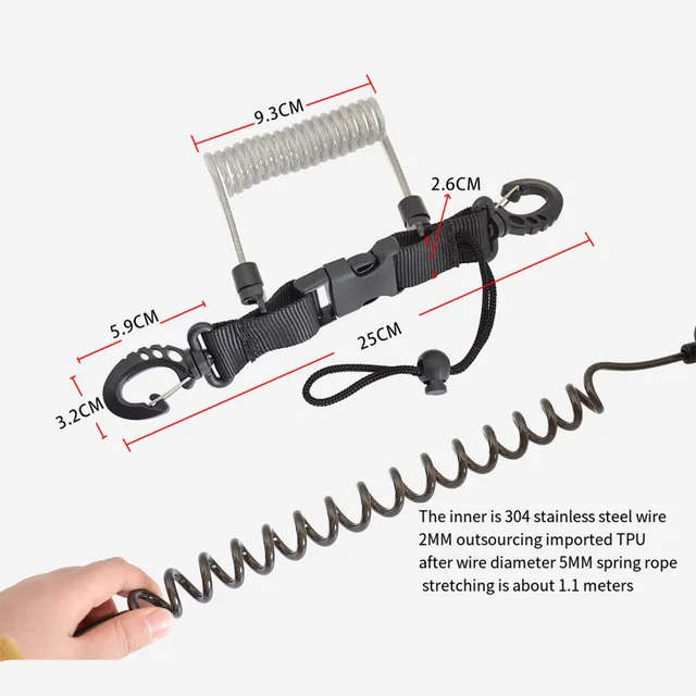 2x Cordino Spirale Per Immersioni | Lanyard Subacqueo Con Clip Sgancio Rapido | Per Fotocamere E Attrezzatura - Foto 7