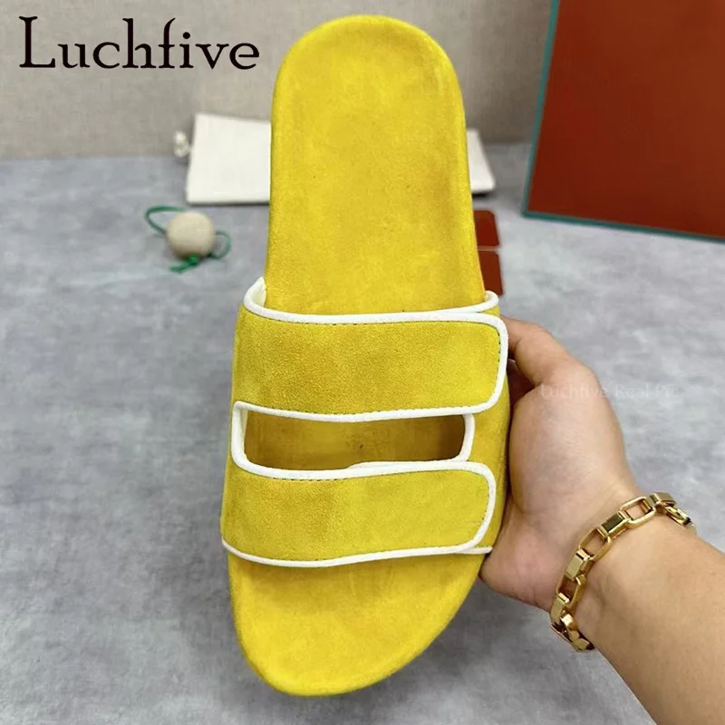 

2024 Summer High Quality Suede Flats Men's Slippers Slip On Thick Sole Lazy Mules Brand Casual Home Slippers Daily Shoes