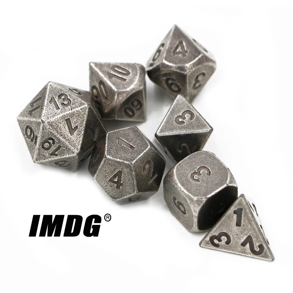 

IMDG 7pcs/set Creative RPG Game Dice Polyhedron Metal Dice Cubes Different Nickel Color Digital Game Dice