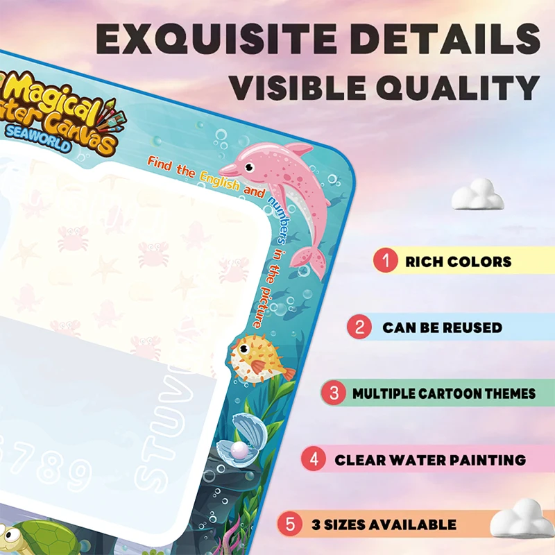 100x80CM Magic Water Drawing Mat with Reusable Magic Pens Doodle Montessori Painting Board Educational Toys Kids Gifts 39X31in