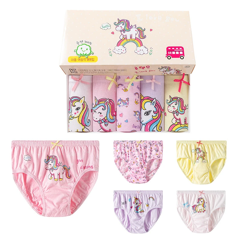 Disney 5Pcs/Box Cartoon Rainbow Unicorn Girls Panties Cotton Baby Kids