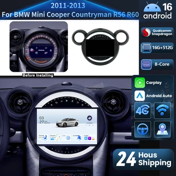 Radio multimedia para coche Android 16 Carplay Auto Qualcomm para BMW Mini Cooper Countryman R56 R60 2011-2013 con navegación estéreo 1