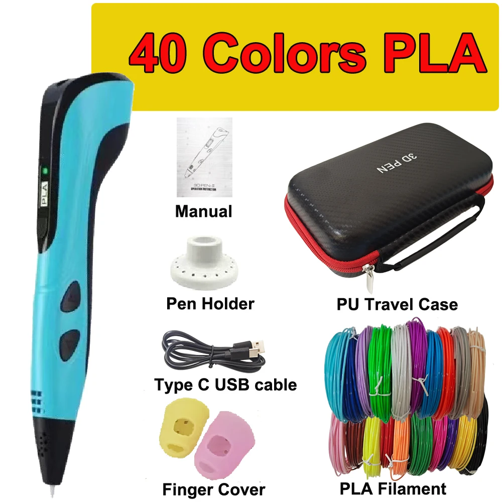 3D Pen 3D Printing Pen for Children 40 Colors 1.75mm PLA Filament DIY Drawing Birthday Christmas Gifts for Kids with Travel Case