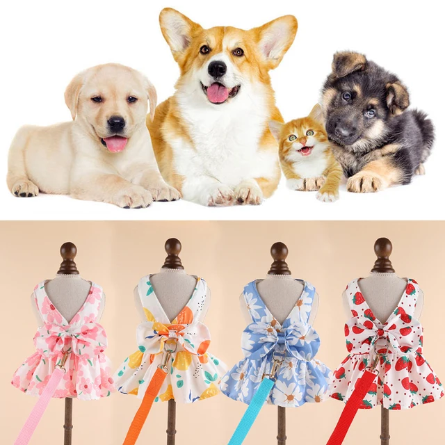 Summer Floral Dog Dress with Ring leash Princess Dress Pet Clothes for Small Dogs