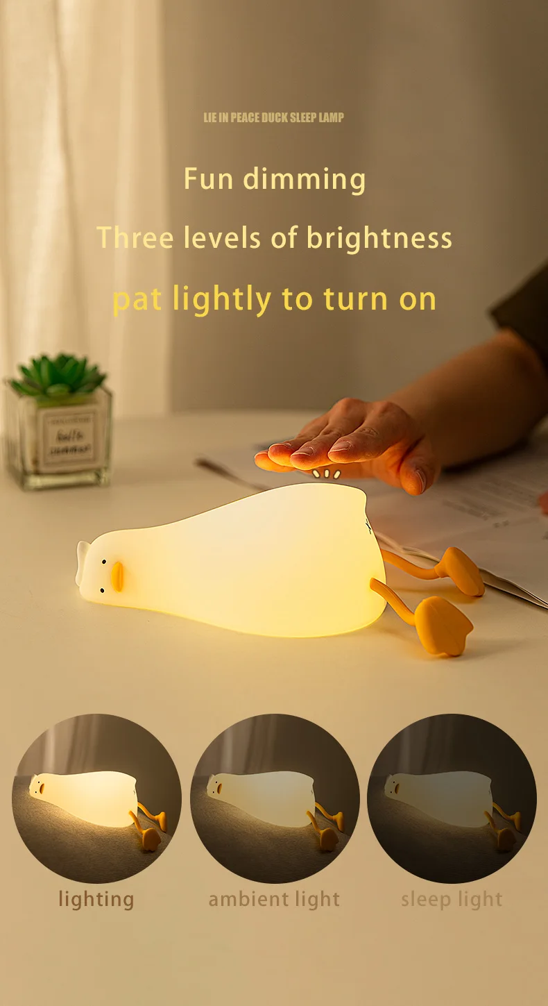 Duck Rechargeable Led Night Light Pat Silicone Lamp Bedside Cartoon Cute Nightlights For Home Room Decor