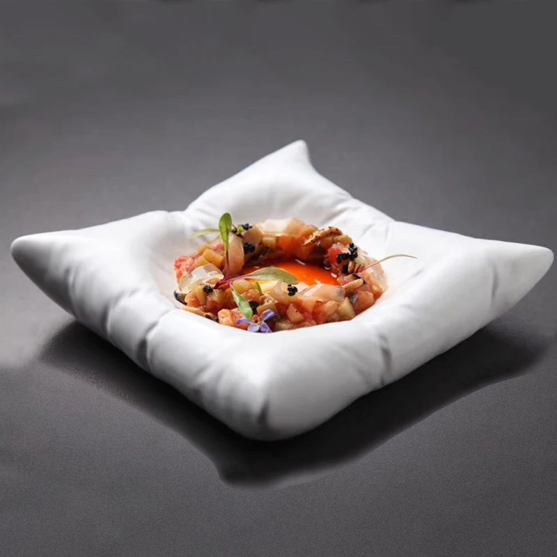 Creative Ceramic Imitation Pillow Dinner Plate Cuisine Square Plate Dessert Artistic Conception Tableware dining dish