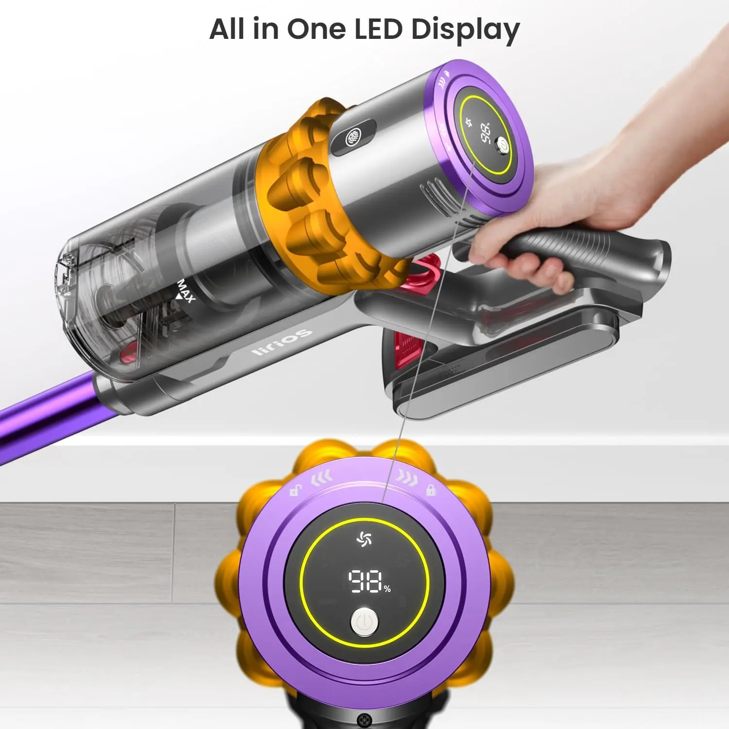 Vacuum Cleaner, 550W/45Kpa/65Mins Vacuum Cleaners for Home, Stick Vacuum Cordless with Low Noise, LED Screen, Wall Mount Chargin 6