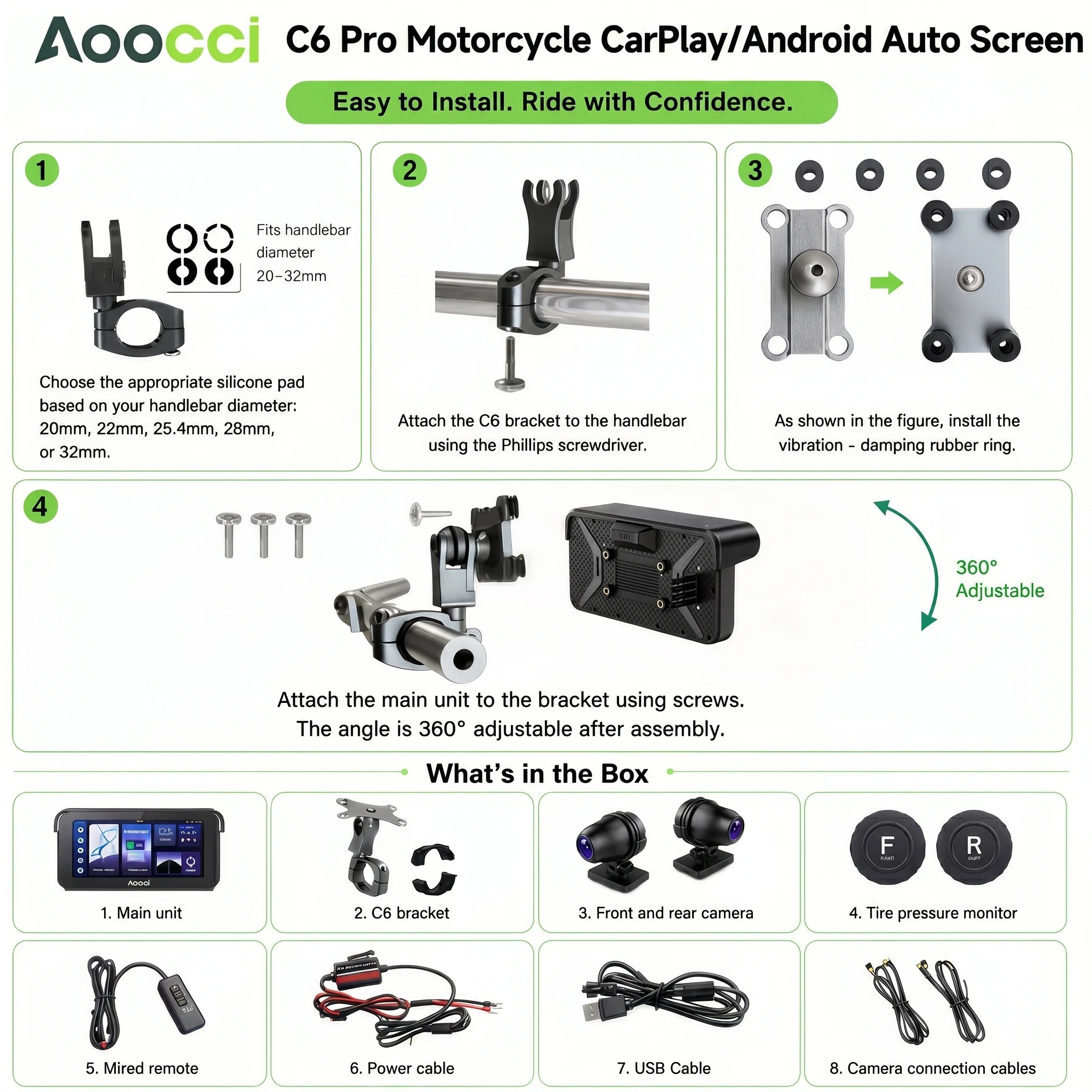 Aoocci C6PRO GPS Carplay 6.25 pollici per Moto con CarPlay e Android Auto Wireless, Navigazione GPS per Motocicletta, Doppio Bluetooth - immagine 6