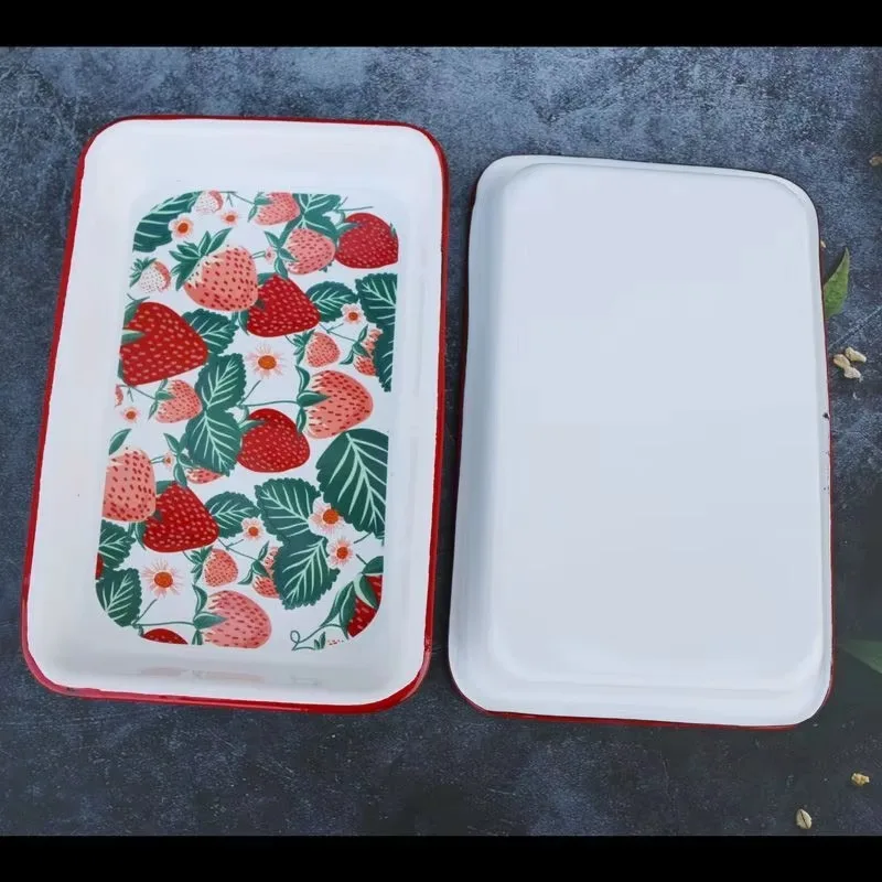 Rectangular Enamel Serving Trays Under-glaze Colored Heat-Resistant for Oven, Versatile for Home Dining and Party, Easy To Clean 3