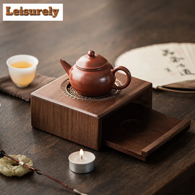 Walnut Wood Tea Warmer Holder Candle Heater Stove Household Kettle Stand Baked Milk Jar Carbon Furnace Chinese Tea Set Supplies