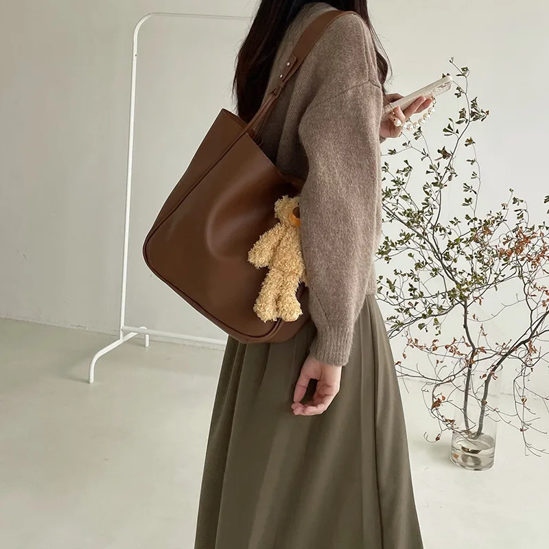 All-Match Women Shoulder Bag Solid Fashion Trendy Student Large Capacity Composite Bag with Purse Handbag Tote Crossbody Bag