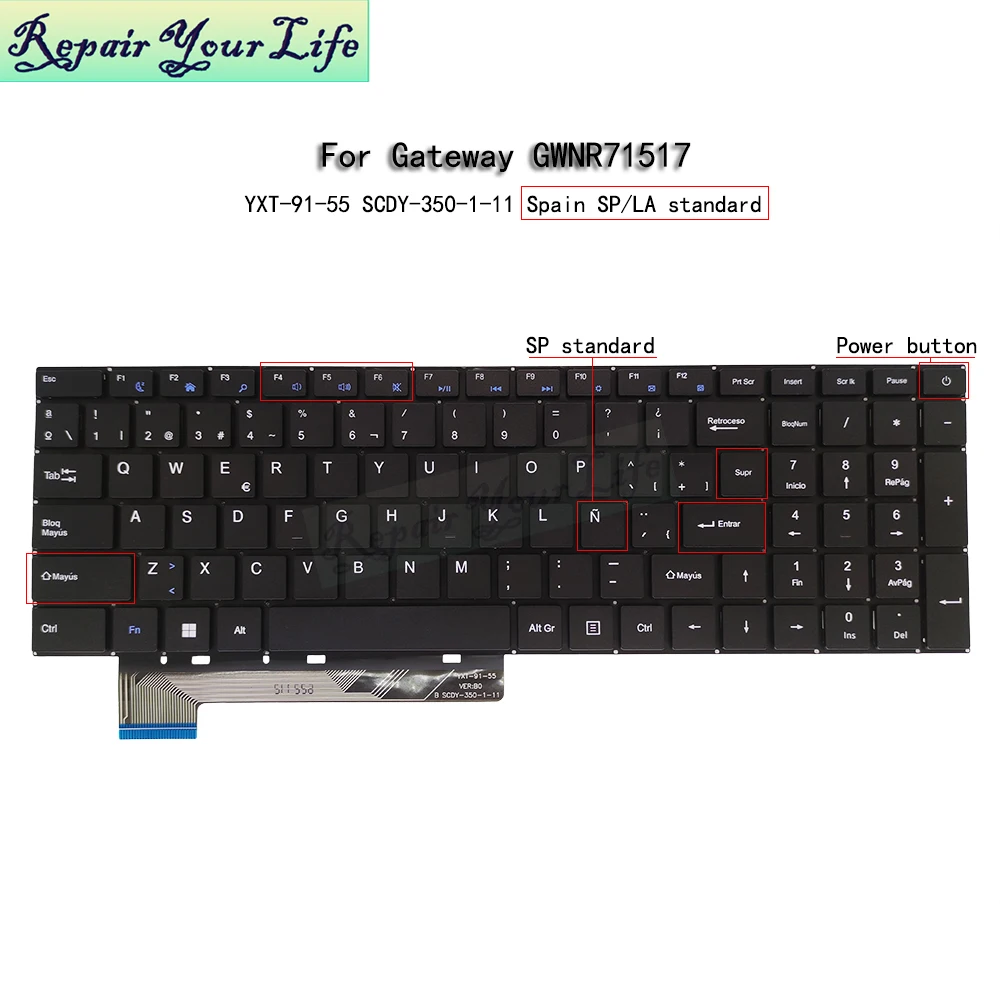Teclado Portátil Latino e Espanhol Gateway Ultra Slim Gwnr71517 15.6 Eua Padrão Inglês Yxt-9155 Scdy3501-11