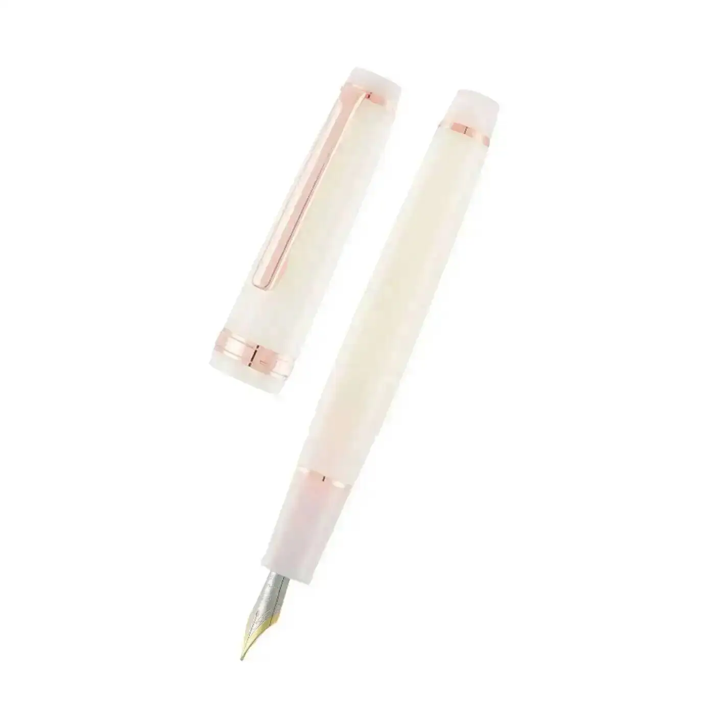 Jinhao 82 - Penna stilografica in celluloide, inchiostro acrilico, con convertitore di inchiostro (pennino fine, clip dorata, rosa chiaro trasparente