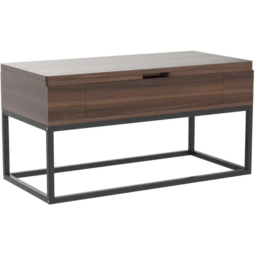 Lift Top Coffee Table, 3in1 Folding Rolling Coffee Table with Storage Drawer Push Opening, Metal Frame Wood Table