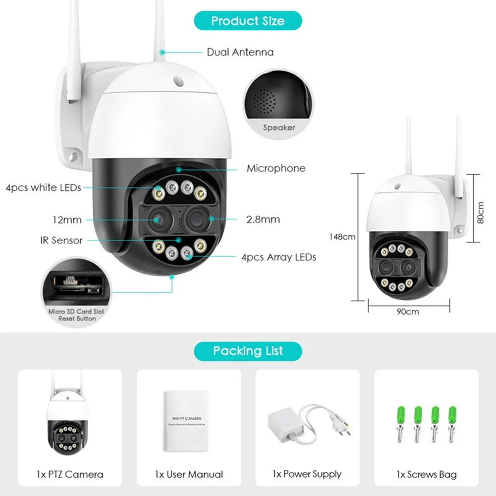 IP66  Ȩ   ī޶,  , 4K ߿ PTZ ī޶,  ƿƮ, 100  , 4/8MP WiFi, 2.8mm, 12mm
