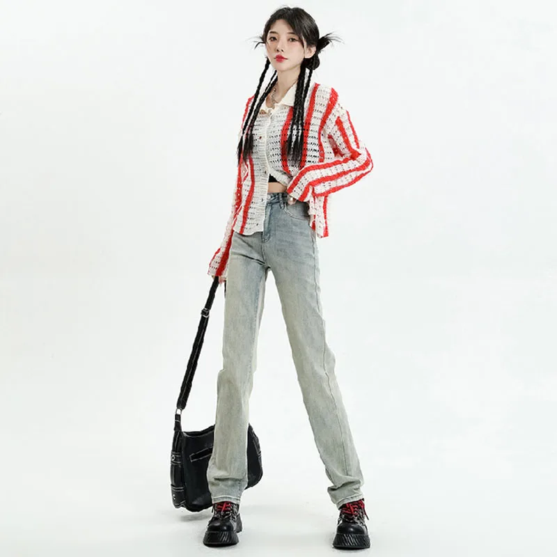 

2022 Autumn Winter Women's straight Jeans Women Velvet Stretch High waist Jean Pants Female Denim Pants Trousers Full length