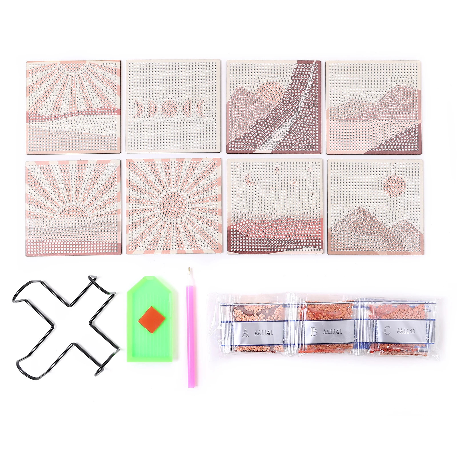 DIY Landscape Diamond Painting Coasters with Holder Anti Slip Wood Coasters Scenery Diamond Art for Adults 8pcs