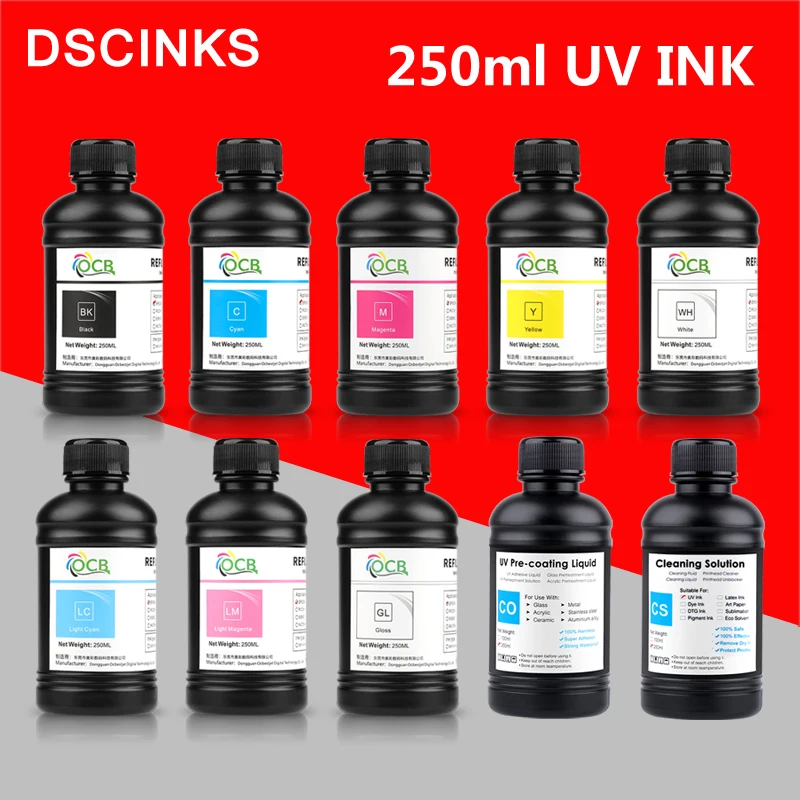 250ML Bottle LED UV Ink For Epson L800 L805 L1800 R290 R330 1390 1400 1410 UV Printer Ink Varnish Gloss Hard INK Soft