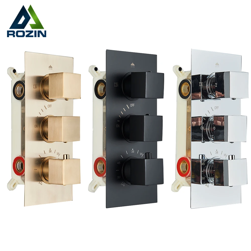 Brass Thermostatic Mixer Valve Embedded Concealed Bathroom Shower Faucet Thermostatic Cartridge 3 Way Temperature Control Spool