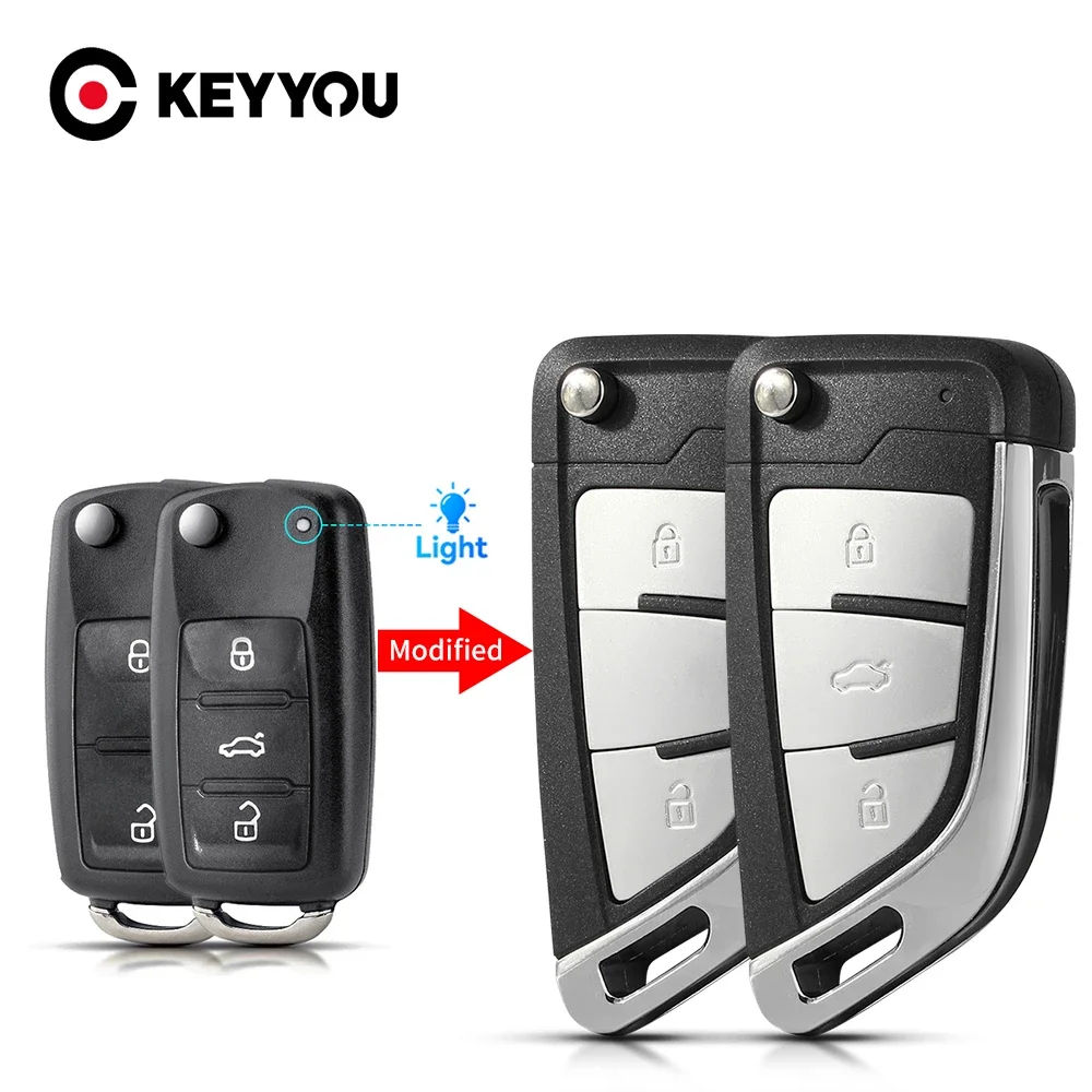 

KEYYOU 2/3Buttons Modified Flip Remote Key Shell For VW Beetle Eos Golf 6 Jetta Tiguan Seat Skoda Fabia Replacement Car Key Case