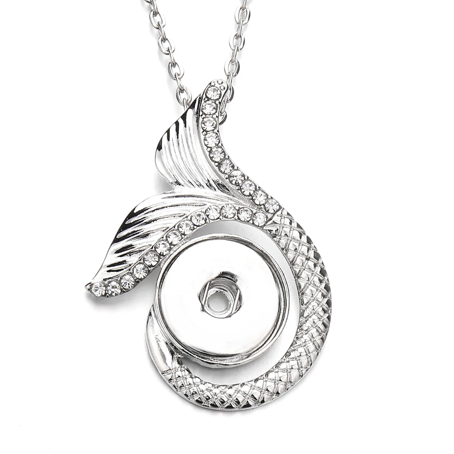 10Pcs Rhinestone Mermaid Tail Snap Button Pendant Necklace For Women Snaps Jewelry