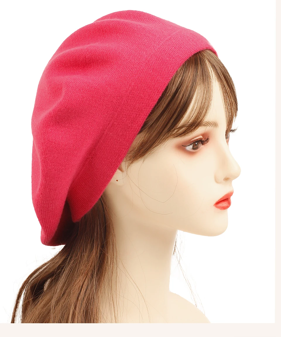 Hot Sale Geebro Women's Cashmere French Hat Causal Plain Knit Wool Soft Berets for Ladies Knitted Artist Beret Cap Hats_voghion.com