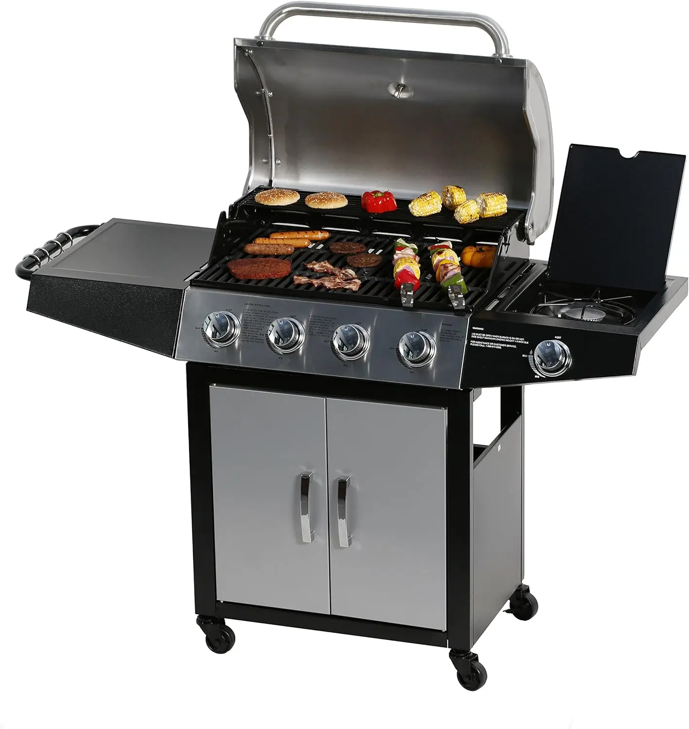 

MASTER COOK Gas Grill, BBQ 4-Burner Cabinet Style Grill Propane with Side Burner, Stainless Steel