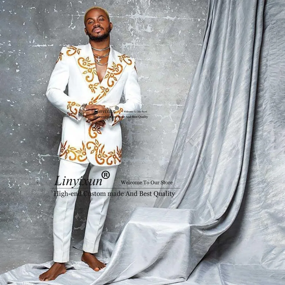 LuxuriousBeadedCrystalsMenSuitsGroomWeddingTuxedos2PiecesSetsMalePromBlazersPants