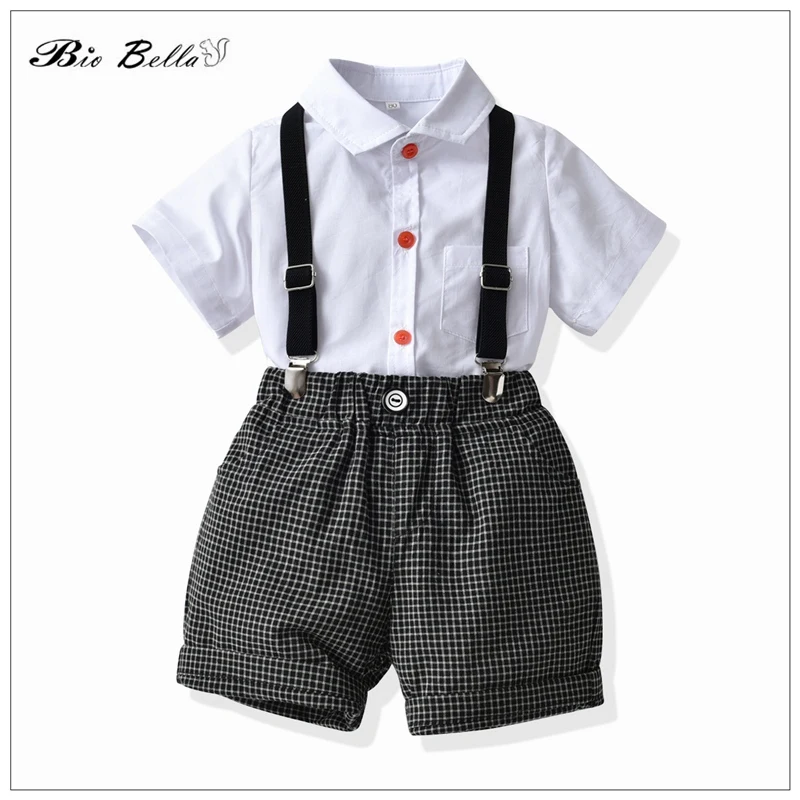 

Летний костюм для маленьких мальчиков, официальный костюм для малышей, костюм на свадьбу, день рождения, боди с коротким рукавом + брюки, комплект для мальчиков