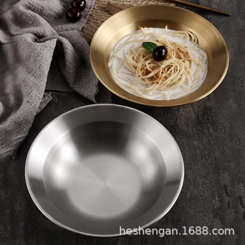 Korean stainless steel crayfish pot thickened straw hat round plate vegetable plate soup deep pasta salad