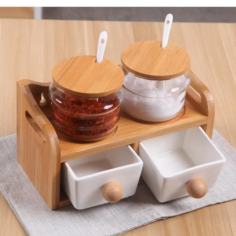 

Ceramic Storage Jar with Lid Glass Container Sugar Bowl Oil Bottle Household Seasoning Box Salt Shaker Kitchen Storage Container