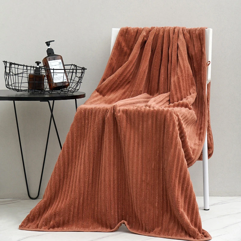 Bath Towels Face Towel Soft Thickened Striped Coral Fleece Microfiber Water-absorbent Not Easy to Shed