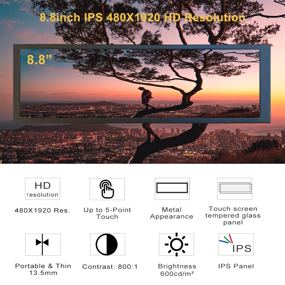 LESOEN 8.8 ġ  ġ ũ , ̴ HDMI LCD  ÷, ̽ , 1920x480 IPS , ̹ Ʈ ȣȯ