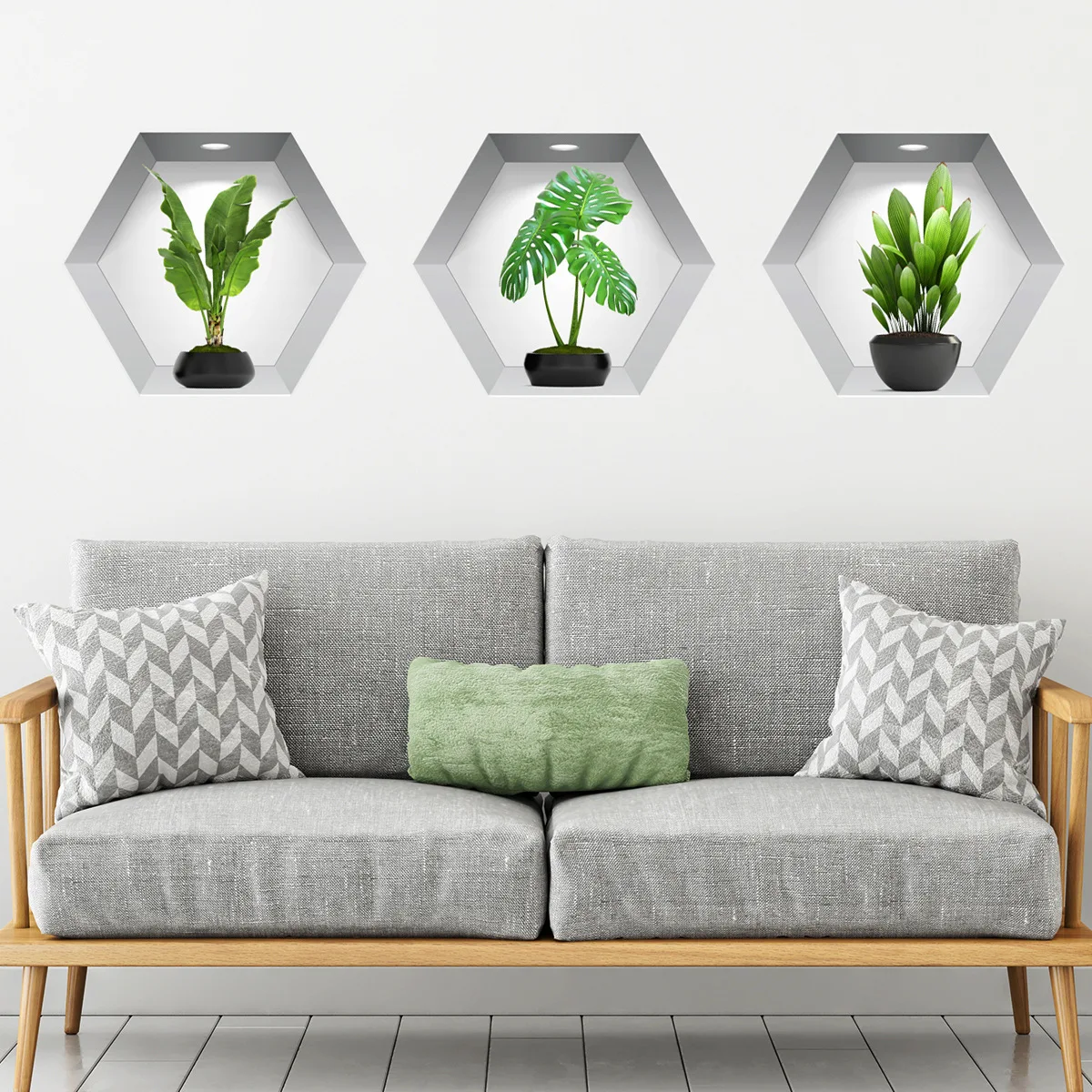 3 Sheets Green Plant Potted Plant Wall Sticker 3D False Window
