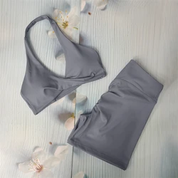 Women's Butt Lifting Sports Set - Yoga & Workout Shorts with Training Top - S (Grey)