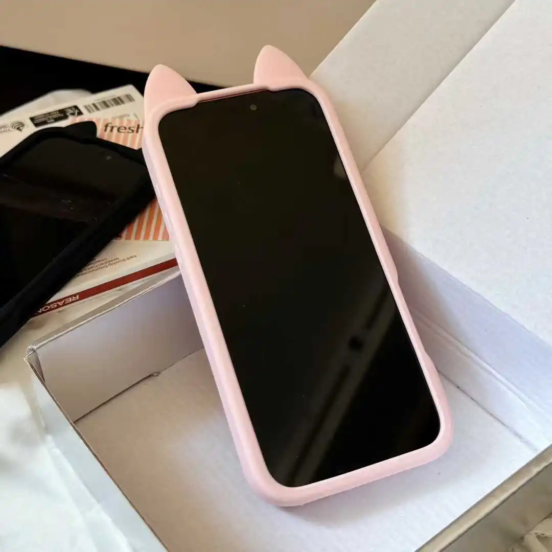 Cartoon Cute Cat Ears Angel Silicone Soft Case for IPhone 17 16 15 14 13 Pro Max 17Pro 16Pro IPhone17 IPones Women Back Cover 3