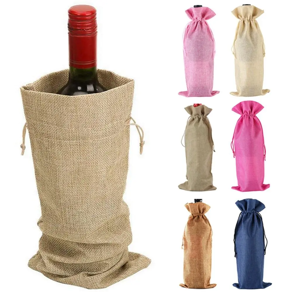 

Red Wine 750ml Linen Wedding Party Decoration Burlap Packaging Bag Wine Bags Wine Bottle Covers Champagne Pouch