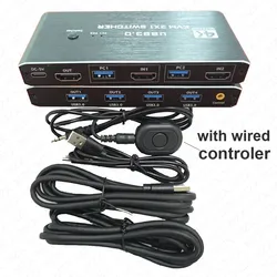 4K 60Hz KVM Switch with USB 3.0 Hub and Docking Station for Keyboard, Mouse, and Printer Sharing (Wired Controller)