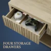 Fluted Coffee Table with 4 Storage Drawers, Wood Coffee Table with Open Compartment, Modern Coffee Tables for Living Room, 3