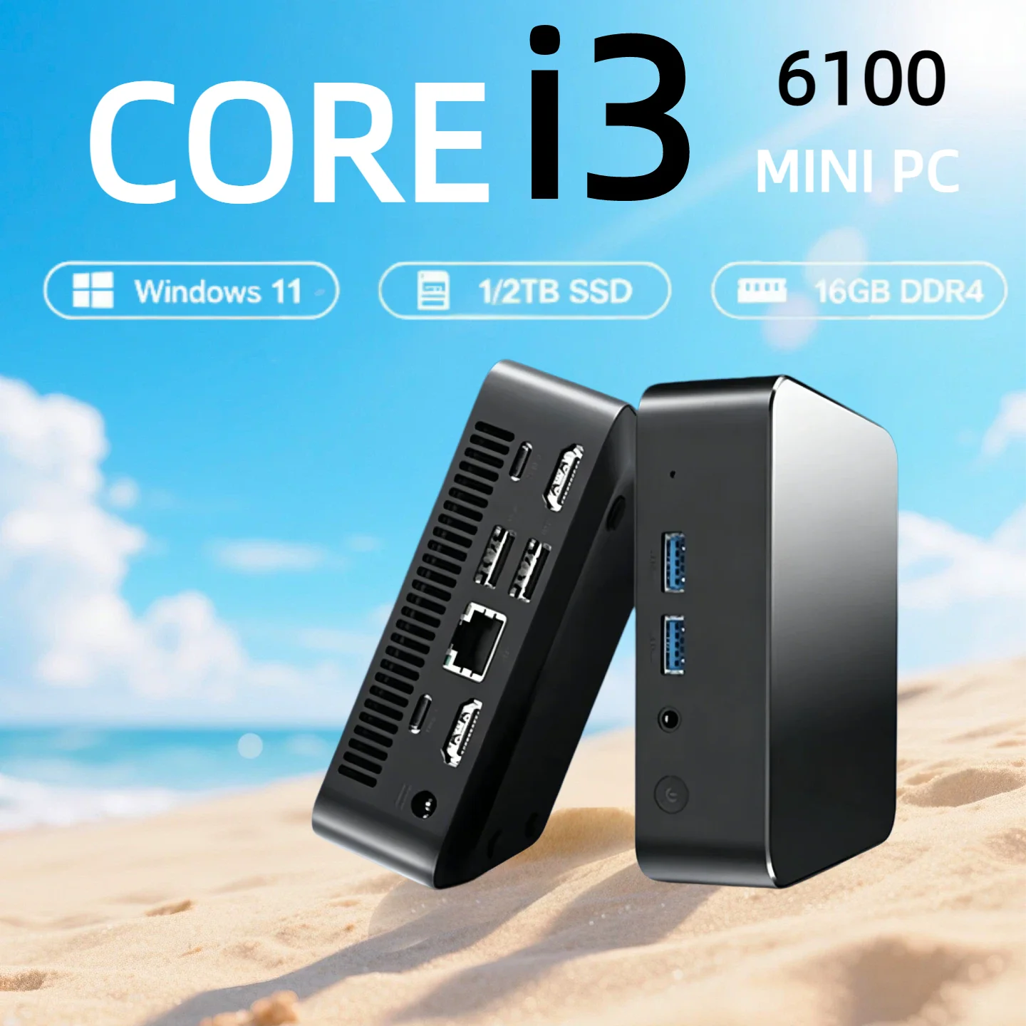 【브랜드+】2026 휴대용 코어 i3-6100 미니 PC WiFi6 BT5.2 게이밍 오..