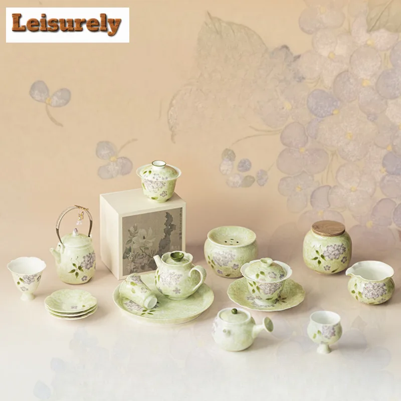 Hand-painted Hydrangea Tea Set Complete Set Japanese Set of Cups Tea Ceremony Set Tea Maker Teapot and Tea Cup Set Teaset Gift