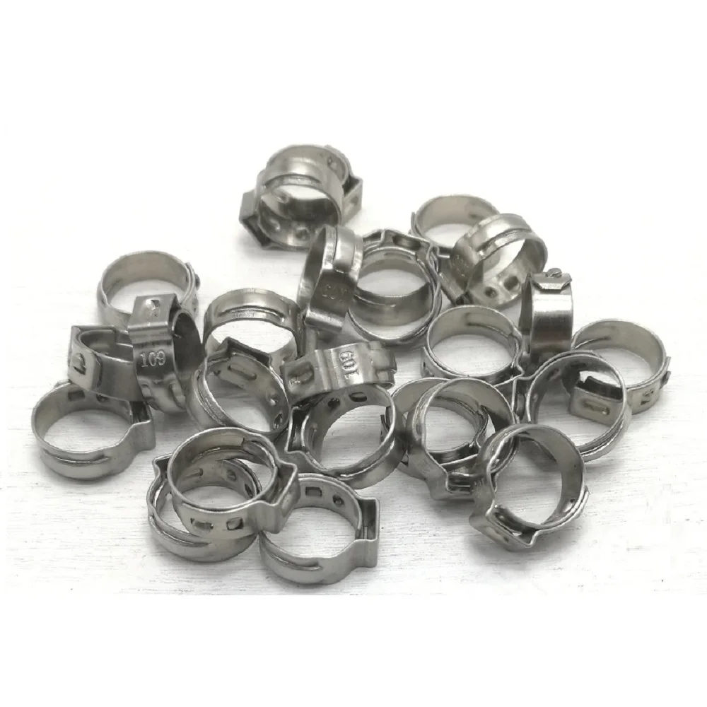 25PCS Single Ear Hose Clamps, 14.1-16.6mm 304 Stainless Steel Ear