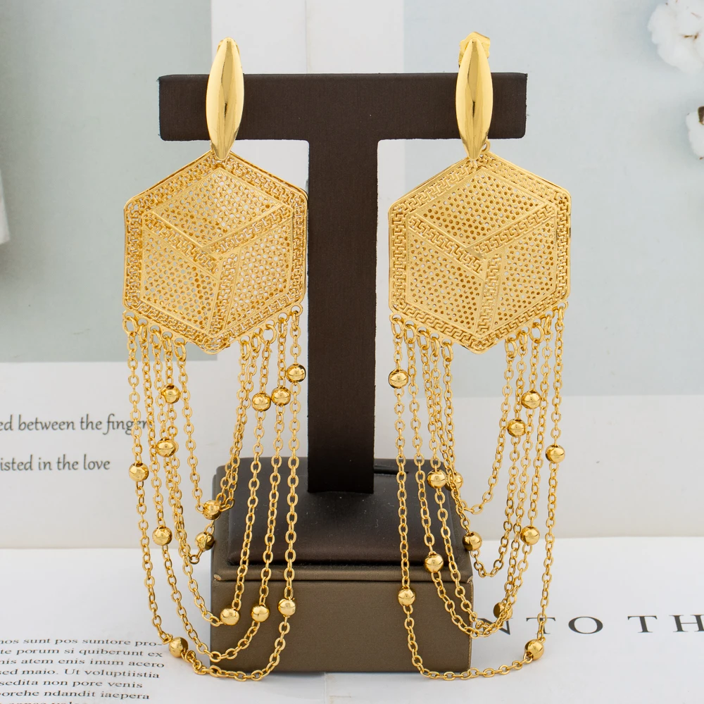 2315213-de8f6b.jpg Saf496e147e8840609cfaf1d86f033aaeH Big Earrings for Women Tassel Fashion 18K Gold Plated Hollow Design Drop Earrings Daily Wear Statement Jewelry Accessory Mallzona