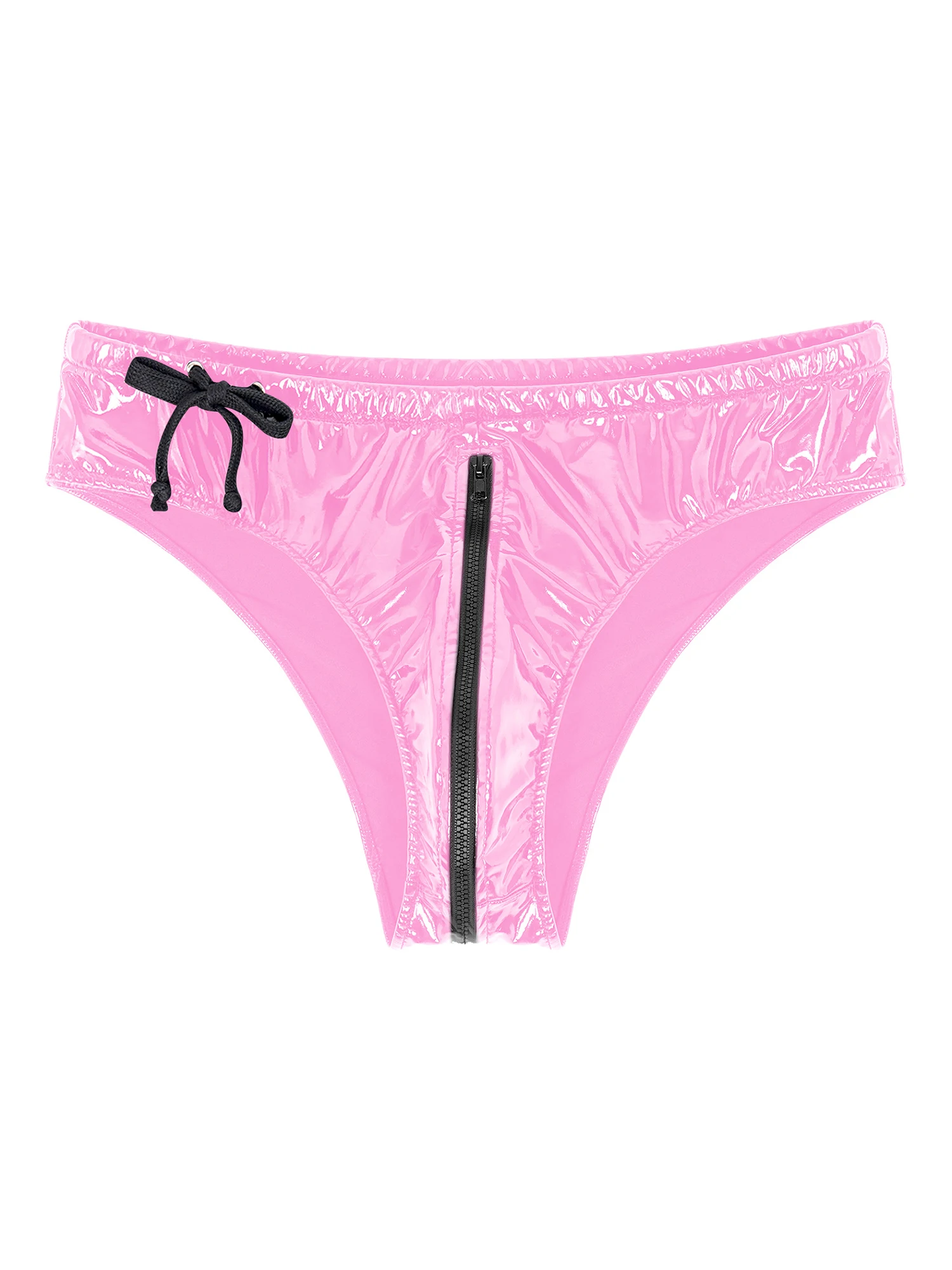 Man Latex Lingerie Underwear Drawstring Low Waist Zipper Briefs Wet Look Patent Leather Underpants Club Stage Show Sexy Costume